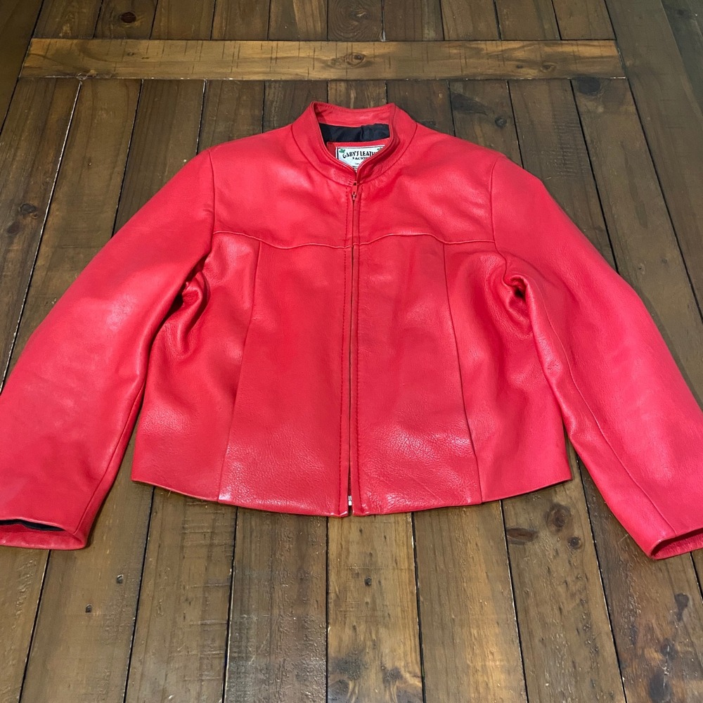 Vintage Gaby's Leather Factory Red Leather Jacket Womens XL Zip Mexico Handmade